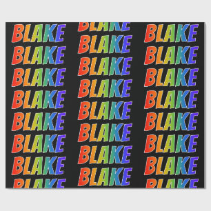 Papel De Presente Nome "BLAKE" em arco-íris; Divertido & Colorido