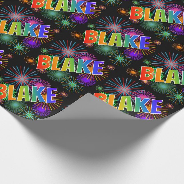 Papel De Presente Nome "BLAKE" em Arco-íris + Fogos de Artifício (Ponta)