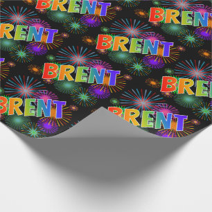 Papel De Presente Nome Brent com Arco-íris e Fogos de Artifício