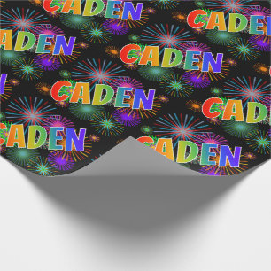 Papel De Presente Nome "CADEN" em Arco-Íris + Fogos de Artifício