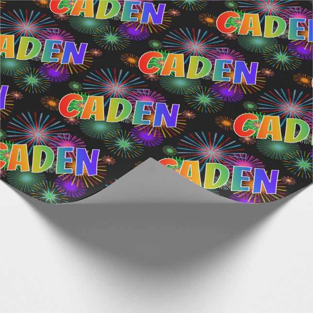 Papel De Presente Nome "CADEN" em Arco-Íris + Fogos de Artifício (Ponta)