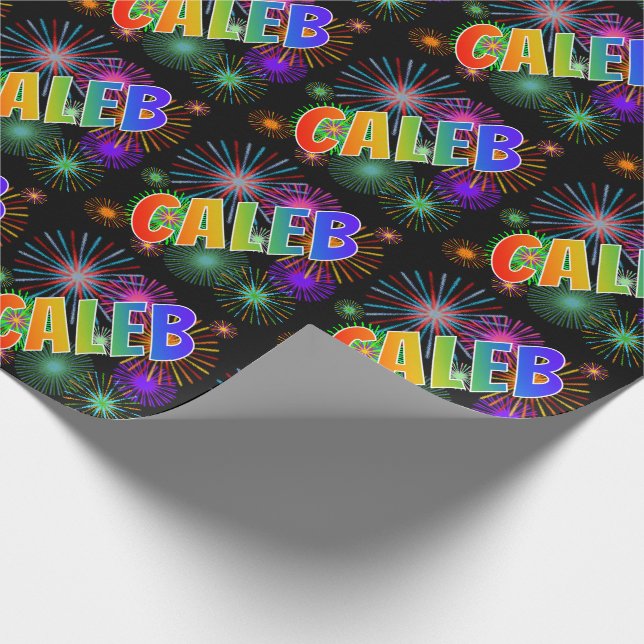 Papel De Presente Nome CALEB em Arco-Íris + Fogos de Artifício (Ponta)