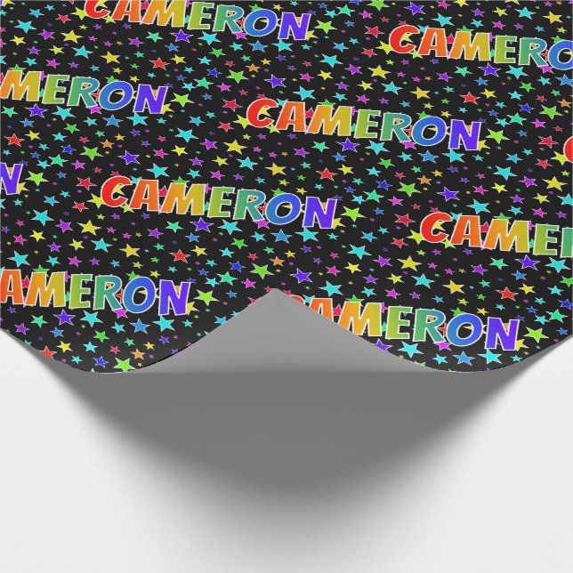 Papel De Presente Nome Cameron com Arco-íris + Estrelas (Ponta)