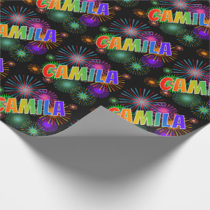 Papel De Presente Nome "CAMILA" do arco-íris + Fogos-de-artifício