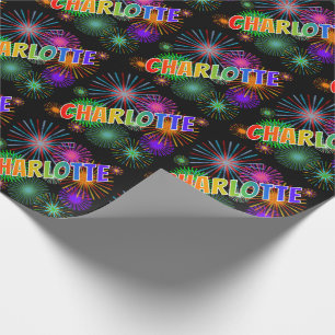 Papel De Presente Nome "CHARLOTTE" em Arco-Íris + Fogos de Artifício