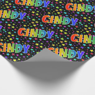 Papel De Presente Nome "CINDY" do arco-íris + Estrelas