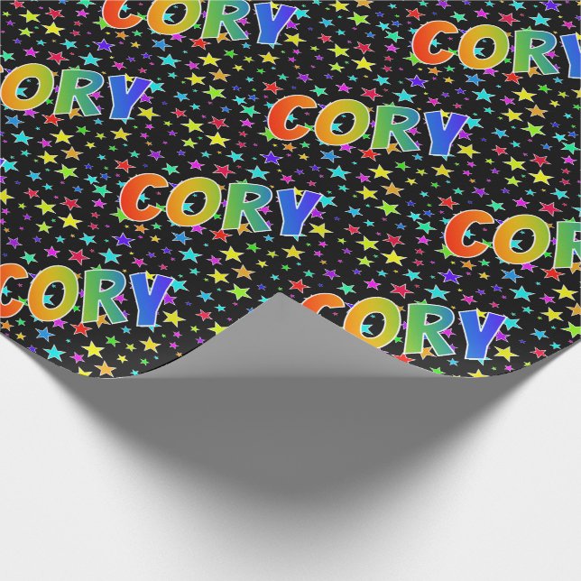 Papel De Presente Nome "CORY" em Arco-Íris + Estrelas (Ponta)
