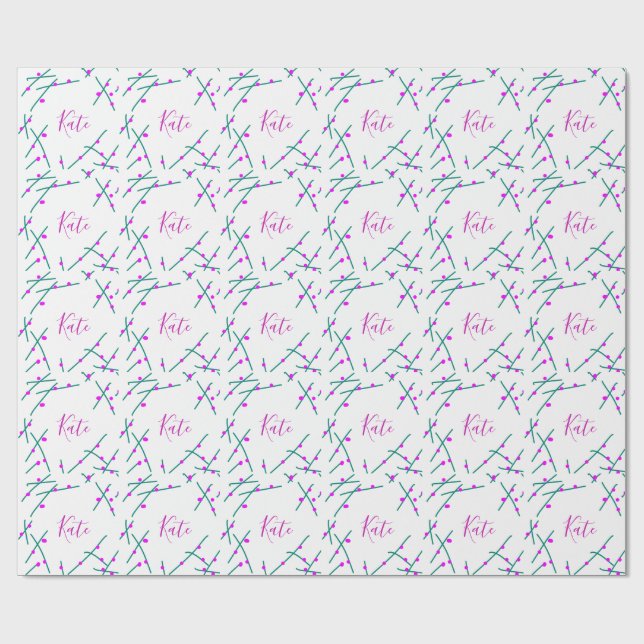 Papel De Presente Nome da árvore de cerejeira verde rosa boho retrô  (Aberto)
