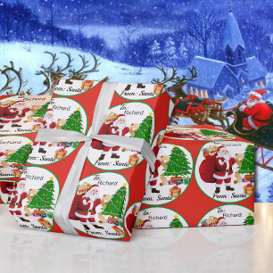 Papel De Presente NOME DA Criança: Santa Claus, Árvore de Natal Bo