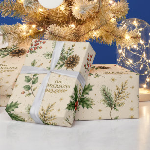Papel De Presente Nome da Família Botânica do Evergreen de Natal