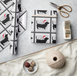 Papel De Presente Nome da Família do Cão Dachshund Festivo