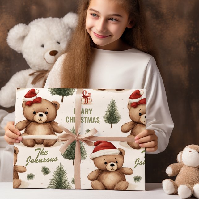 Papel De Presente Nome da família Teddy Bear Christmas (Criador carregado)