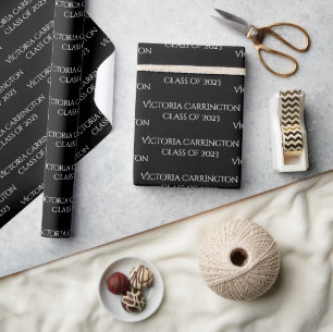 Papel De Presente Nome da Graduação Ano Classe de Script Preto Bra