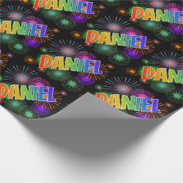 Papel De Presente Nome "DANIEL" em Arco-Íris + Fogos de Artifício