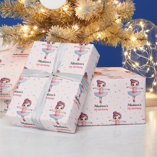 Papel De Presente Nome de Balé Ballerina Personalizado Aniversário (Feriados)