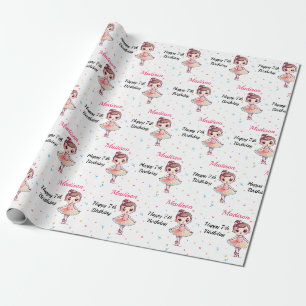 Papel De Presente Nome de Balé Ballerina Personalizado Aniversário