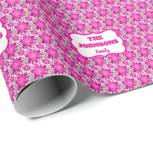 Papel De Presente Nome de família personalizado floral rosa