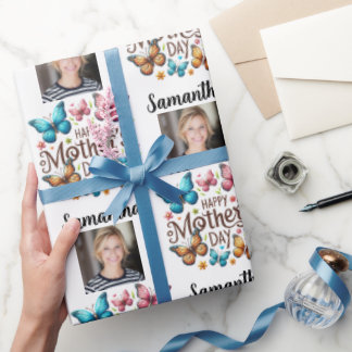 Papel De Presente Nome de Foto Moderna Feliz Dia das Mães