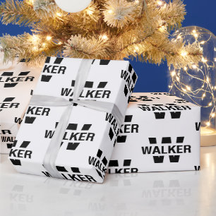 Papel De Presente Nome de Monograma Personalizado Moderno Preto e Br