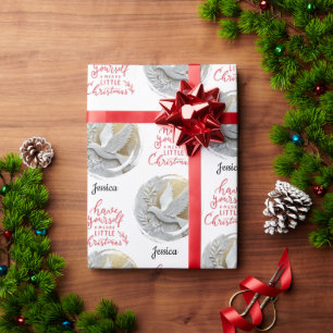 Papel De Presente Nome de Natal de Dove Branca e Dourada moderna