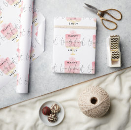 Papel De Presente Nome de Padrão de Bolo Rosa Moderno - aniversário 