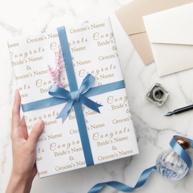 Papel De Presente Nome de Parabéns Personalizados! Casamento Dourado (Presentear)