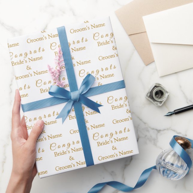 Papel De Presente Nome de Parabéns Personalizados! no Casamento Dour (Presentear)