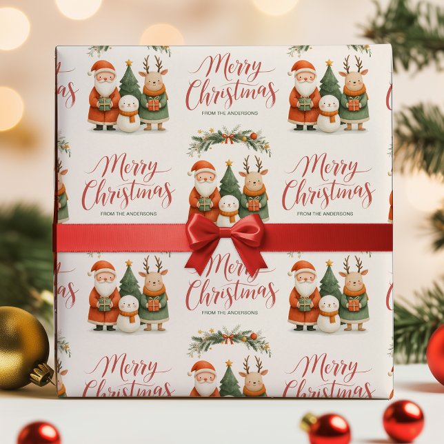 Papel De Presente Nome de Rena do Papai Noel Fofo Presente de Natal  (Cute Santa Reindeer Name Merry Christmas Gift Wrapping Paper)