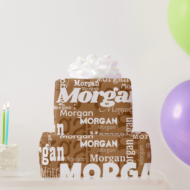 Papel De Presente Nome de repetição: Castanho Branco Neutral Fonte m (Presentes para festas)