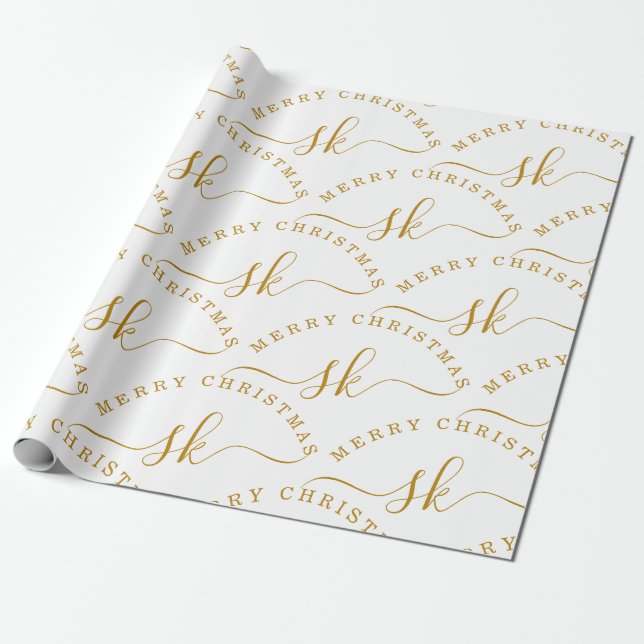 Papel De Presente Nome de Script Dourado Elegante Monograma Feliz Na (Desenrolado)