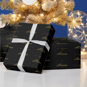 Papel De Presente Nome de script personalizado preto-ouro Elegante A