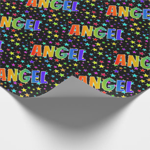 Papel De Presente Nome do Arco-Íris "ANGEL" + Estrelas