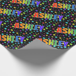 Papel De Presente Nome do Arco-Íris "ASHLEY" + Estrelas