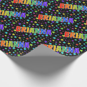 Papel De Presente Nome do Arco-Íris "BRIANNA" + Estrelas