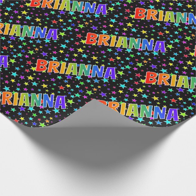 Papel De Presente Nome do Arco-Íris "BRIANNA" + Estrelas (Ponta)