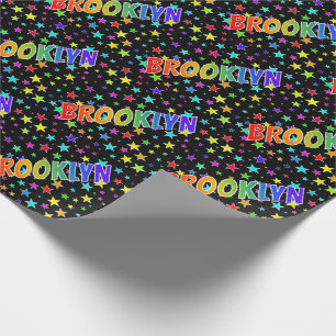 Papel De Presente Nome do Arco-Íris "BROOKLYN" + Estrelas