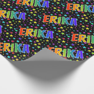 Papel De Presente Nome do Arco-Íris "ERIKA" + Estrelas