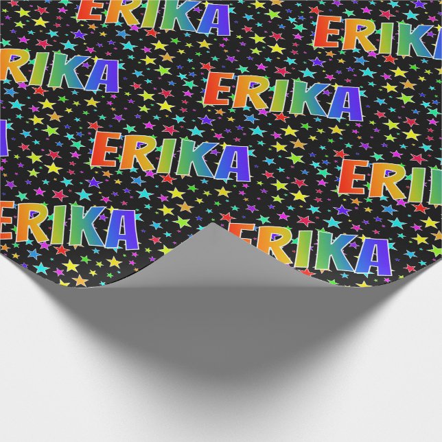 Papel De Presente Nome do Arco-Íris "ERIKA" + Estrelas (Ponta)