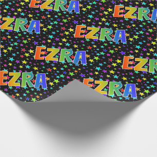 Papel De Presente Nome do Arco-Íris "EZRA" + Estrelas