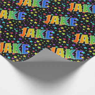 Papel De Presente Nome do Arco-Íris "JAKE" + Estrelas