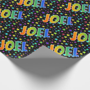 Papel De Presente Nome do Arco-Íris "JOEL" + Estrelas