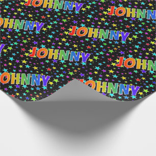 Papel De Presente Nome do Arco-Íris "JOHNNY" + Estrelas