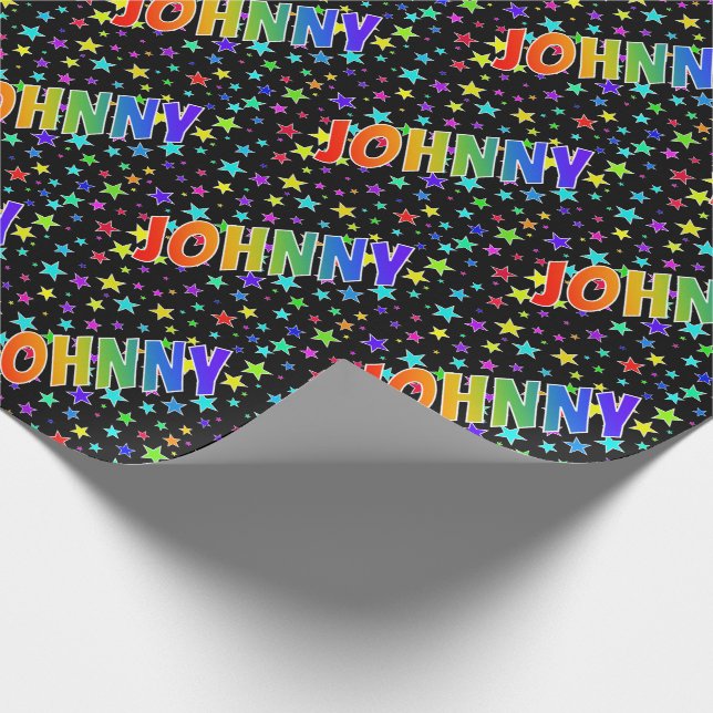 Papel De Presente Nome do Arco-Íris "JOHNNY" + Estrelas (Ponta)