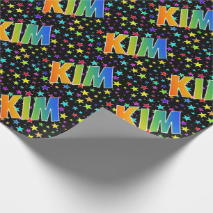 Papel De Presente Nome do Arco-Íris "KIM" + Estrelas