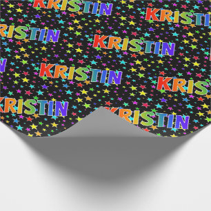 Papel De Presente Nome do Arco-Íris "KRISTIN" + Estrelas
