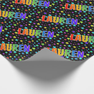 Papel De Presente Nome do Arco-Íris "LAUREN" + Estrelas