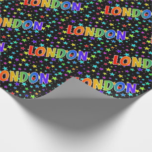 Papel De Presente Nome do Arco-Íris "LONDON" + Estrelas