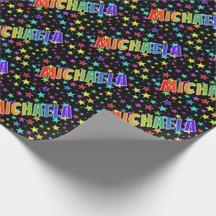 Papel De Presente Nome do Arco-Íris "MICHAELA" + Estrelas