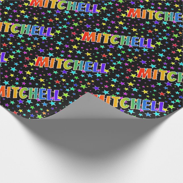 Papel De Presente Nome do Arco-Íris "MITCHELL" + Estrelas (Ponta)