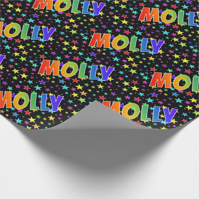 Papel De Presente Nome do Arco-Íris "MOLLY" + Estrelas (Ponta)